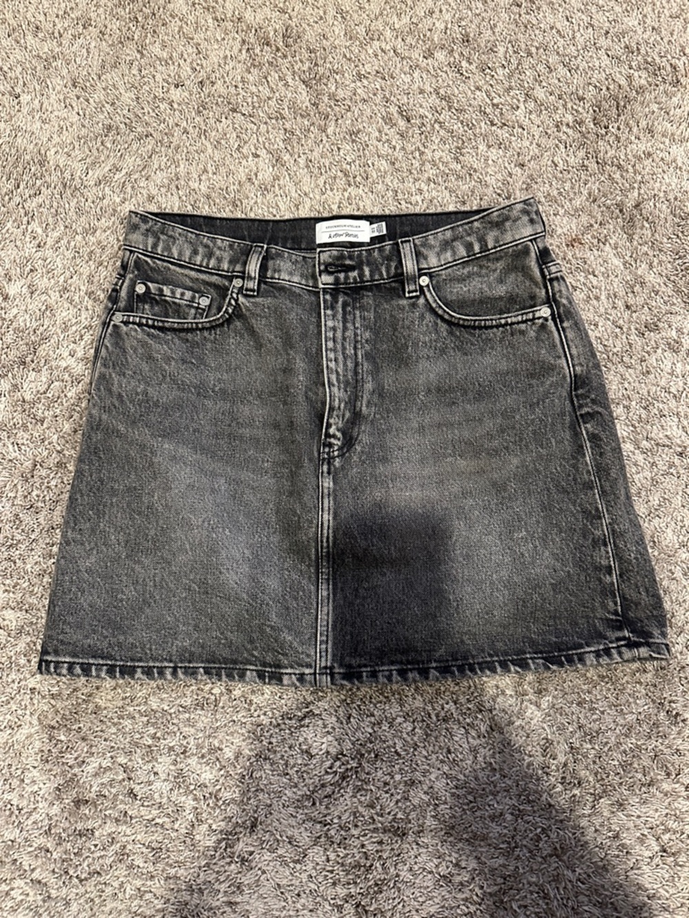 And Other Stories Gray Washed Denim A-Line Mini Skirt